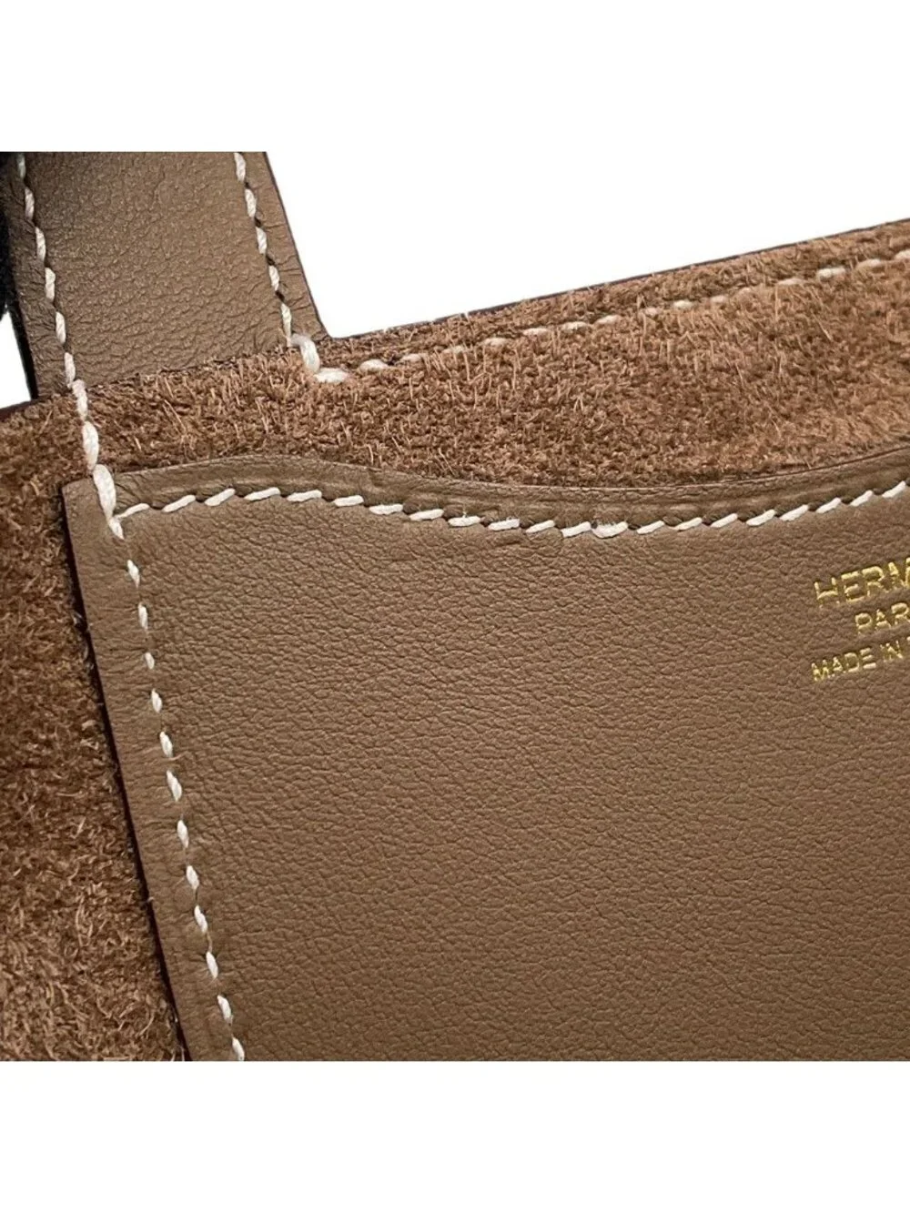 Hermes Tote in the Loop 18 Etoupe Gold Taurillon Clemence Swift